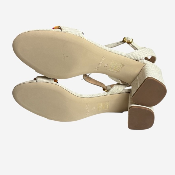 J Crew Lottie Sandals Size 9.5 Rainbow Pom-Pom Ivory Ankle Strap Buckle Closure - Picture 7 of 10